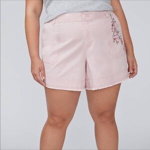 LANE BRYANT Pink Floral Embroidery Shorts Size 24